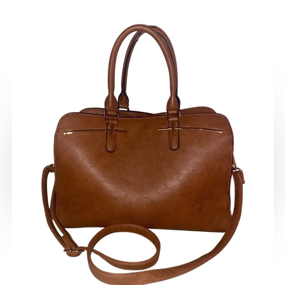 Dasein Satchel Handbag Shoulder Bag Tote Vegan Textured Leather in Brown/Gold - Picture 2 of 12